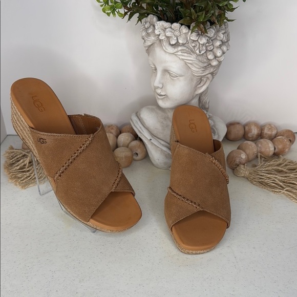 UGG Taia Wedge Slide Sandals - Suede (For Women) Chestnut Sz 8 - Picture 2 of 13